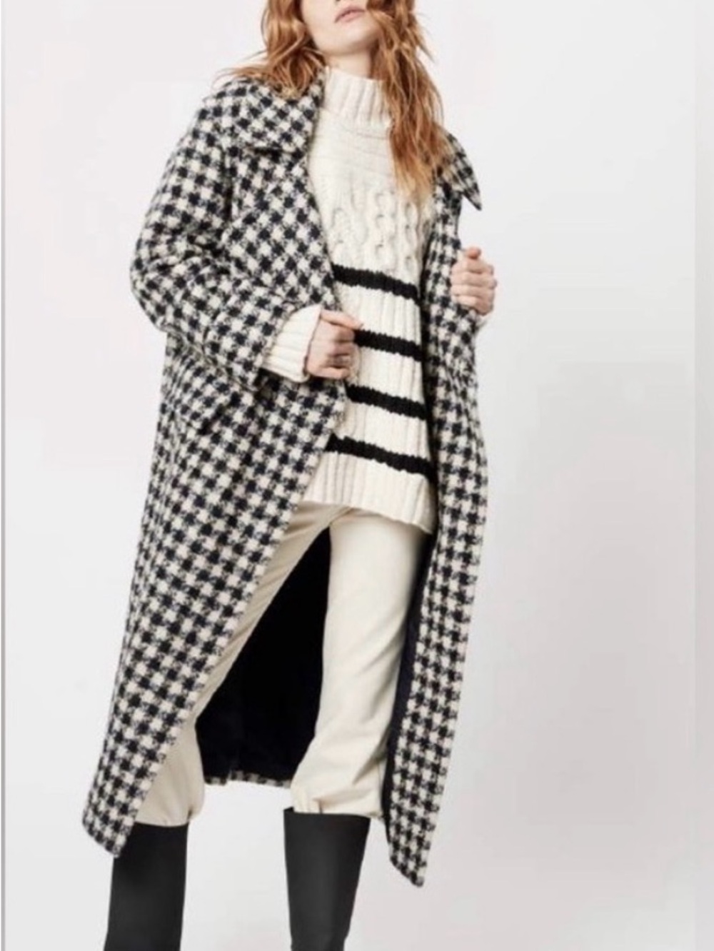 Smythe Blanket Houndstooth Long Trench Coat